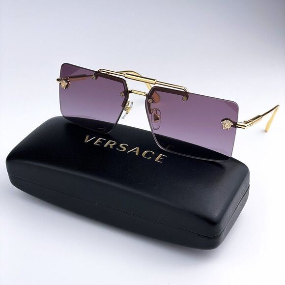 NEW Versace VE2245 10028H Gold Violet Gradient Rimless Rectangle Sunglasses - Picture 1 of 11